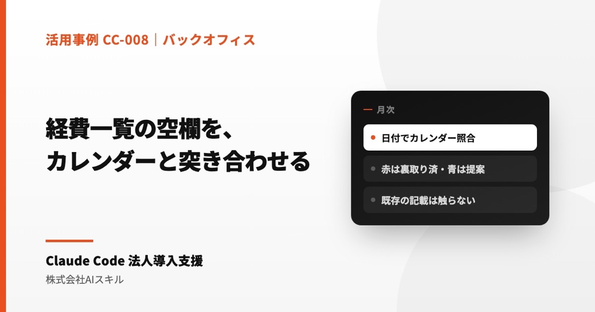 経費一覧の空欄「誰と・場所・目的」を、カレンダーと突き合わせて埋める