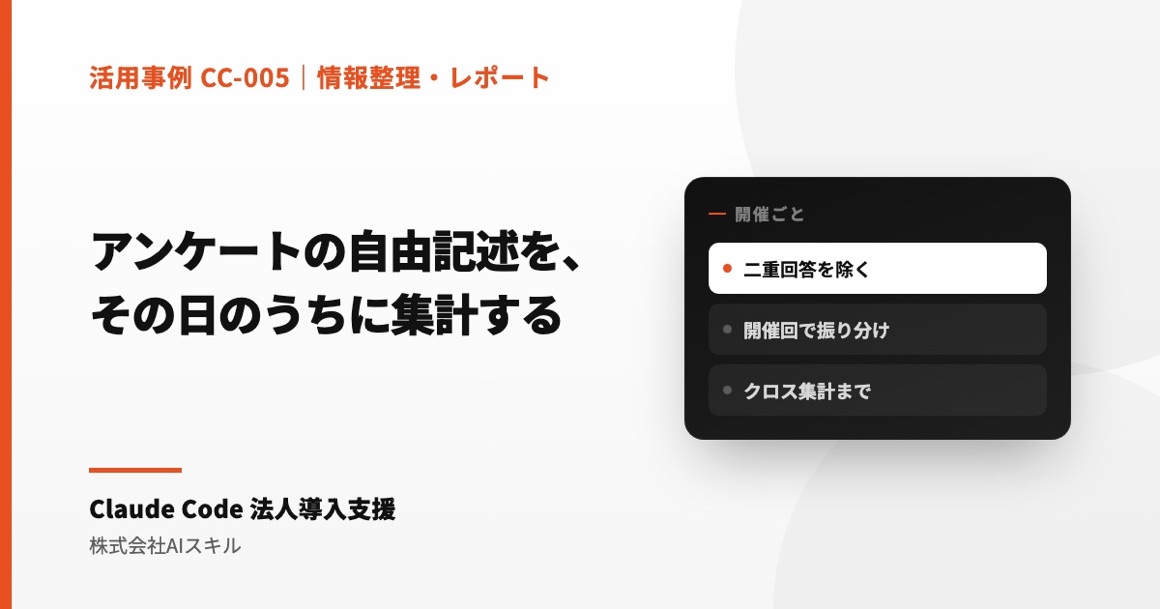 セミナー後アンケートの自由記述を、その日のうちに集計シートにする