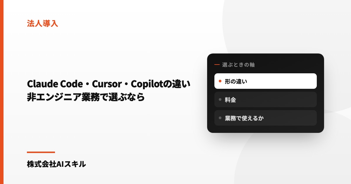 Claude Code・Cursor・GitHub Copilotの違い｜非エンジニア業務で選ぶなら